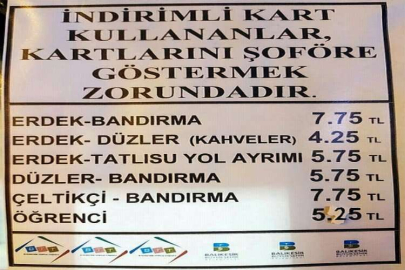 Erdek-Bandırma Arası Ulaşıma Zam