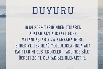 Marmara’da ikamet eden vatandaşların bilet ücretleri belirlendi